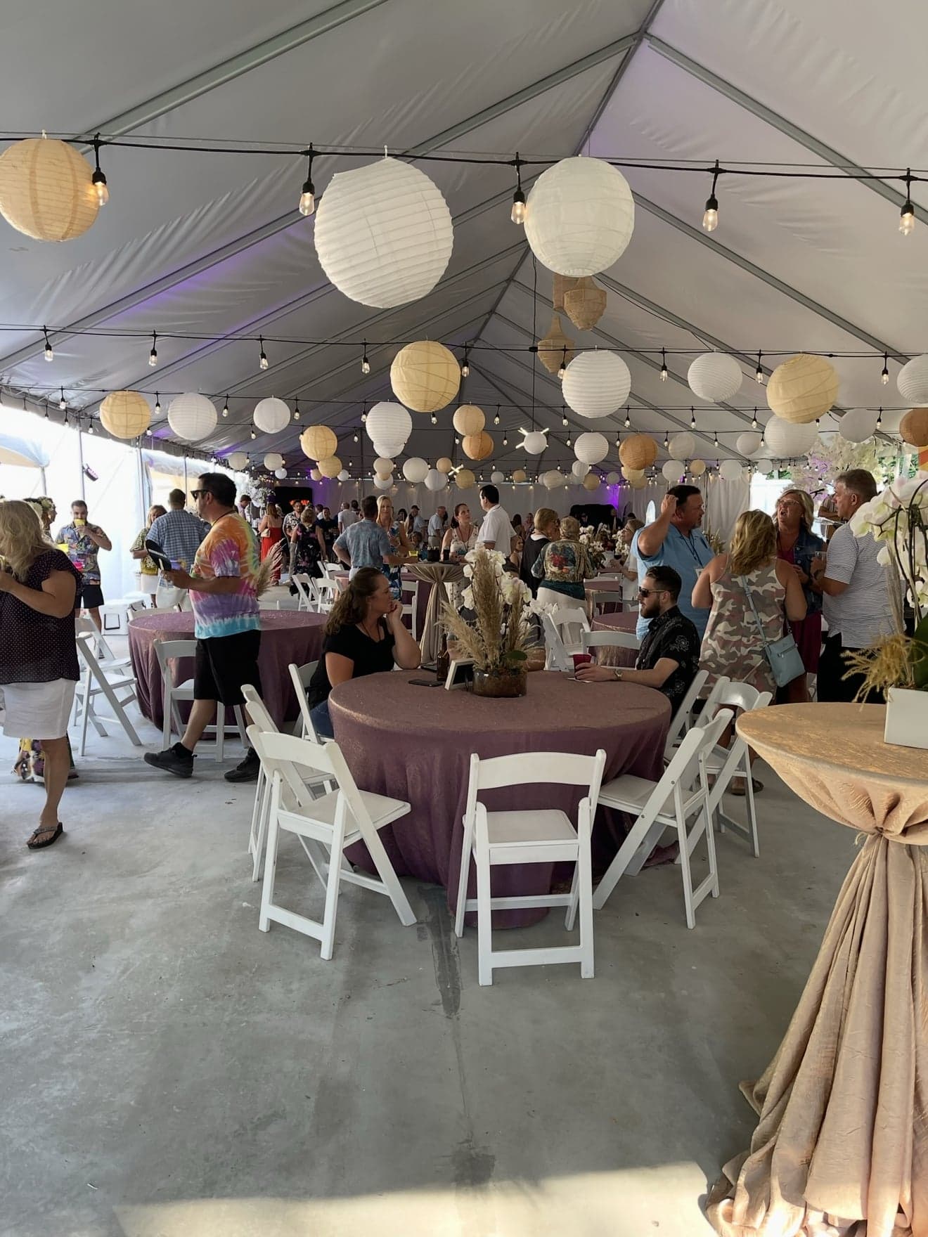 Elegant charity gala with beautifully set dining tables